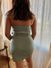 Load image into Gallery viewer, Sage faux leather mini dress
